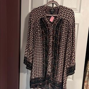 Angie Multicolor Patterned Dress medium Boho shirt dress ptp 24"